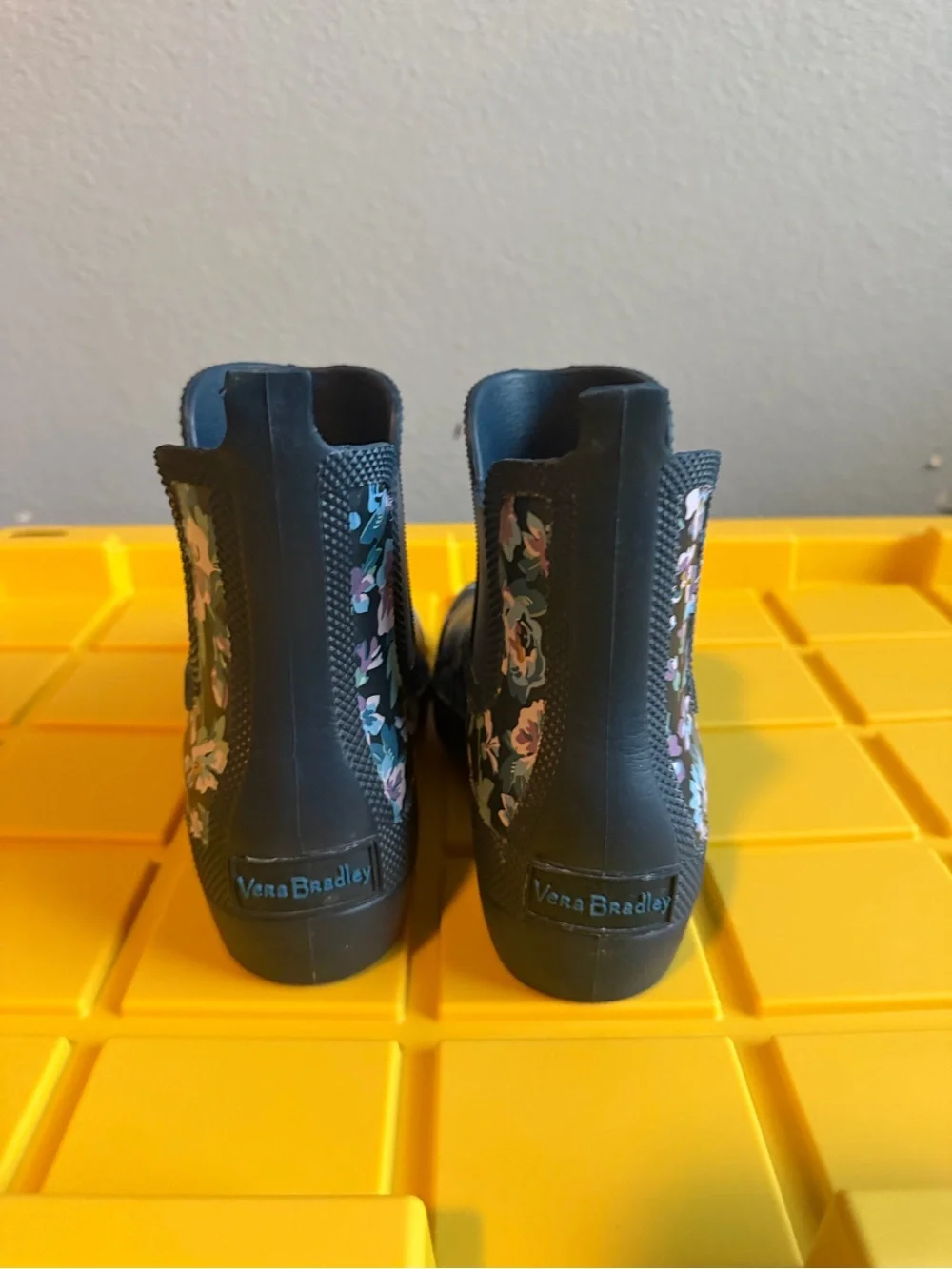 Vera Bradley Floral Waterproof Chelsea Rain Boots - Black with Purple Flowers